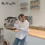 Beiyingni 2021 Spring Autumn Women Shirts White Plain Loose Oversized Blouses Female Tops Loose BF Korean Style Blusas Pockets