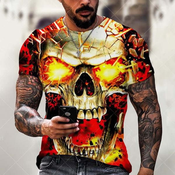 2021 Summer New Skull Printed T Shirt For Men Casual Oversized Short Sleeve Clothes Streetwear Hip Hop 3D Printing Top Tees 6